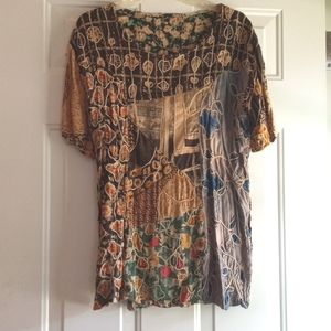 Women's Embroidered Patchwork Blouse Tunic Size Large